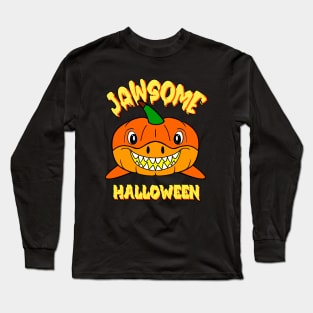 Happy Face, Funny Pumpkin Shark Long Sleeve T-Shirt